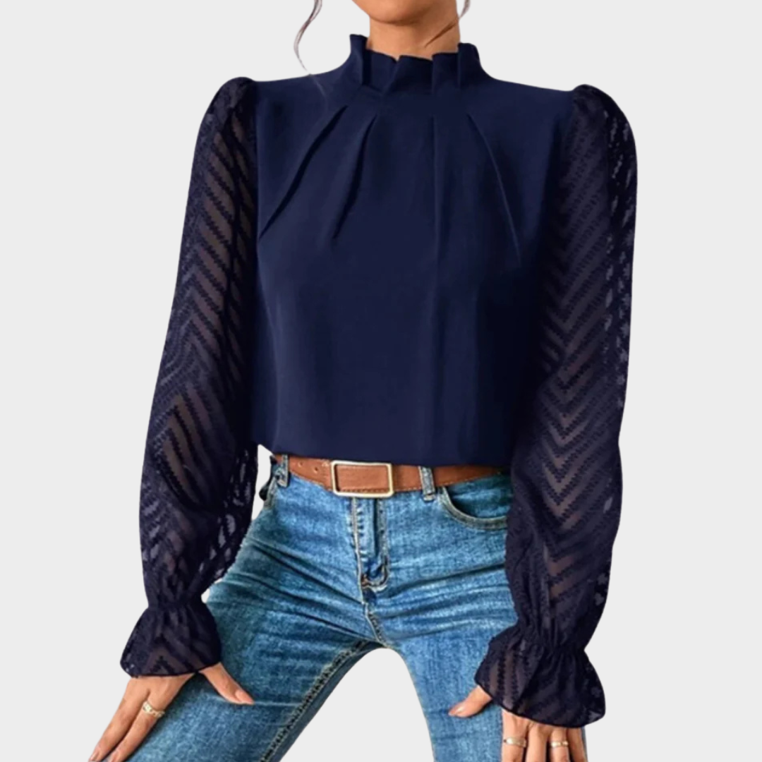 Women's Chiffon Top – Long Sleeve Wave Pattern – Elegant Office Wear – Lightweight Pullover – Multiple Colours