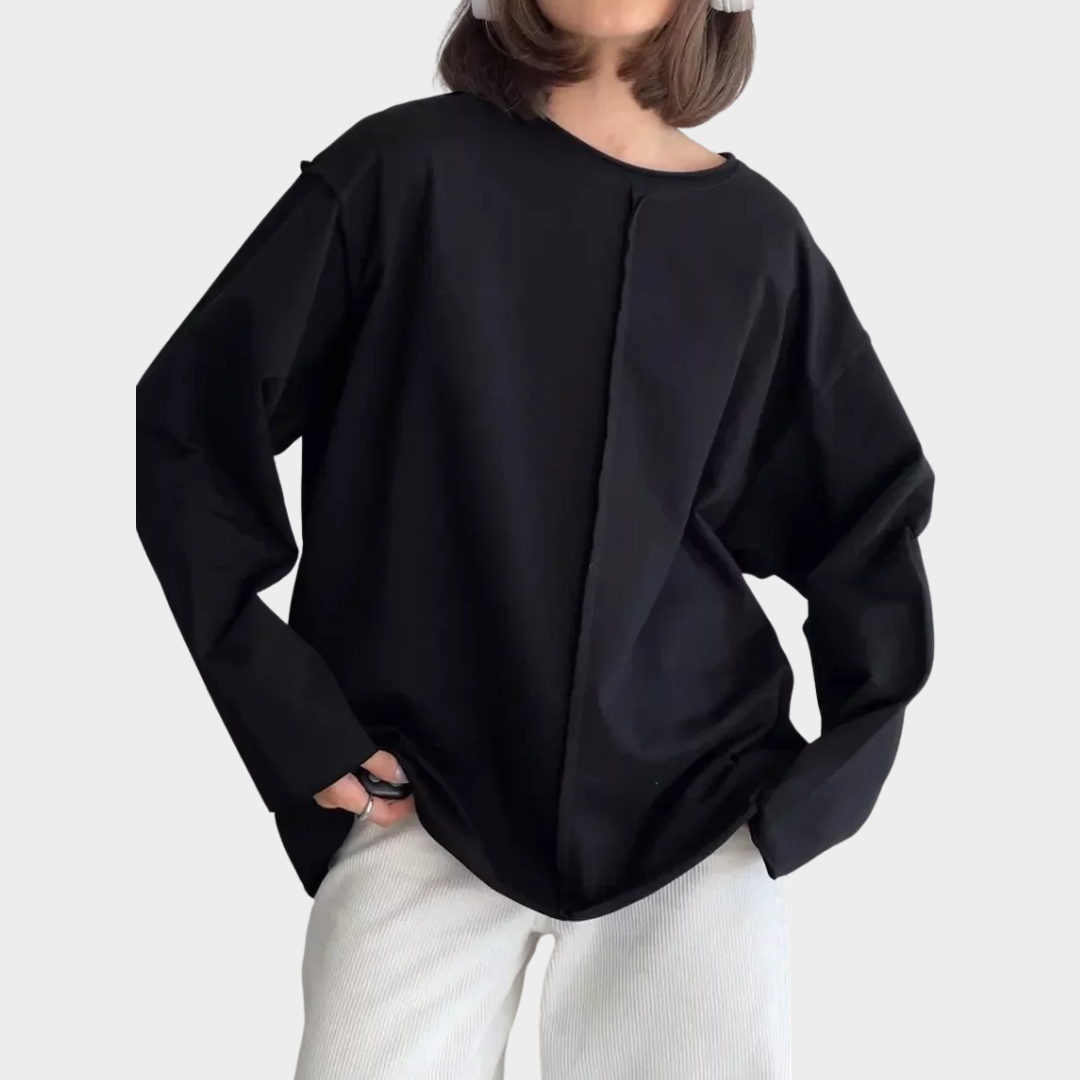 Women’s Long Sleeve Cotton T-Shirt – Relaxed Fit Crew Neck Knit Top – Soft Thick Fabric – Multiple Colours