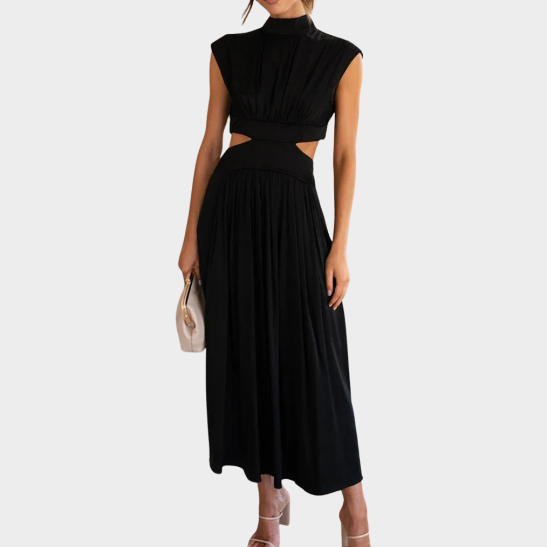 Hollow Out A Line Women's Maxi Dress – Casual V Neck Waist Detail – Lightweight Midi Fit – Elegant Long Sundress – Multiple Colours