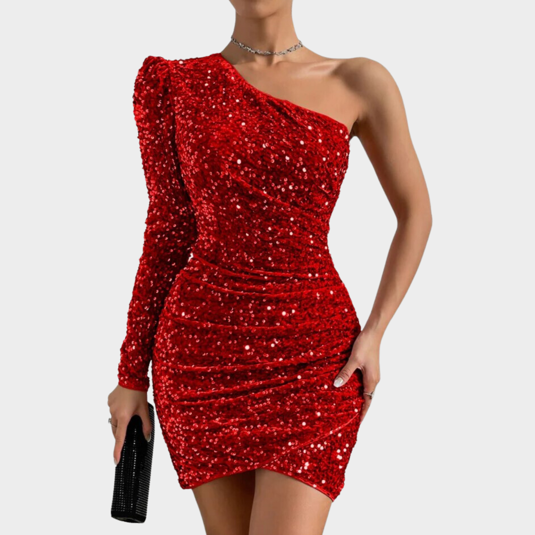 Women's One Shoulder Bodycon Sequin Dress – Elegant Party Wear – Sleeveless Fitted Evening Gown – Multiple Colours