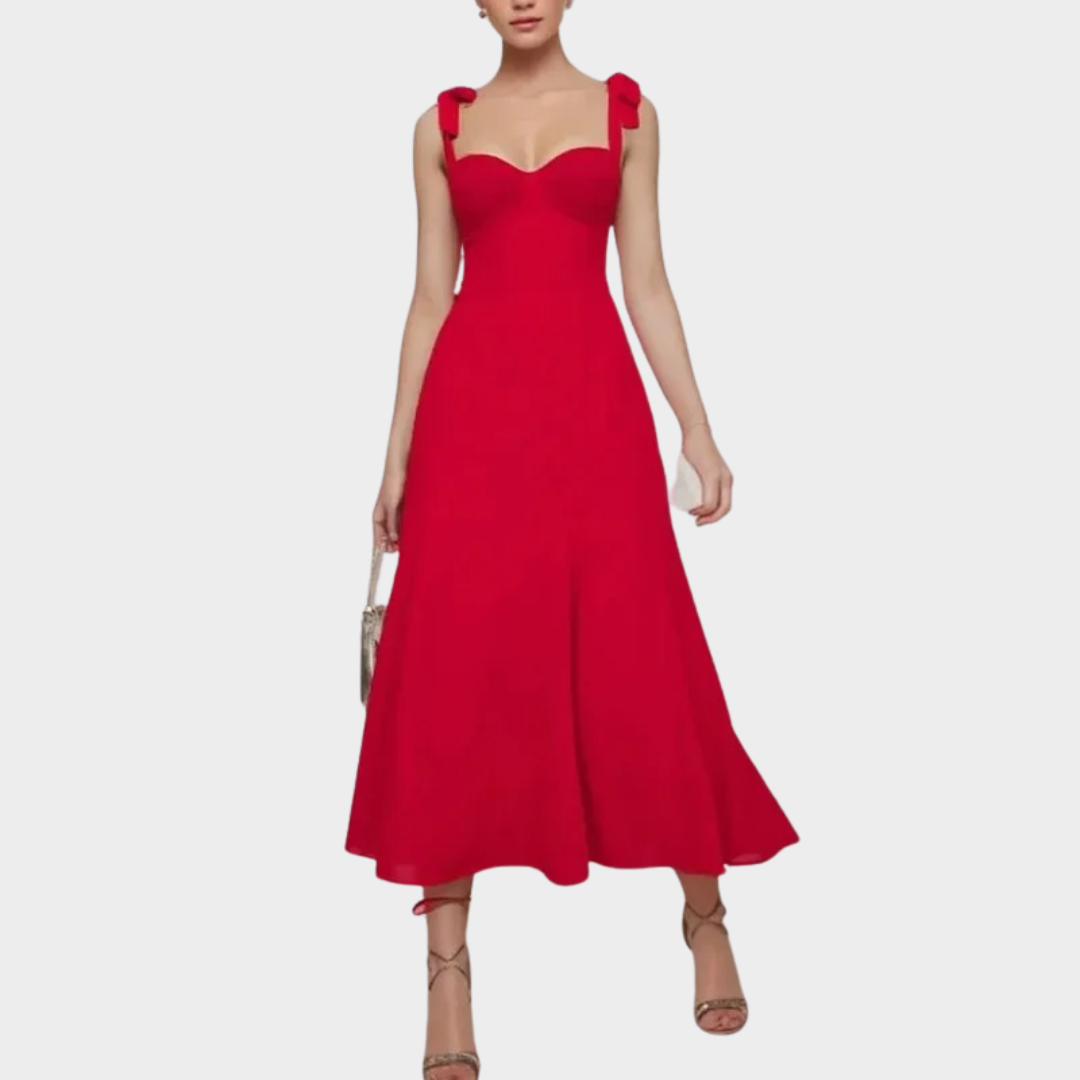 Women's Bodycon Tie-Strap Dress – Sleeveless A-Line Fit – Red