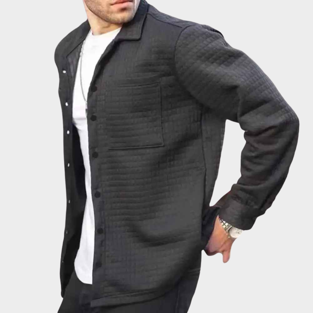 Men's Long Sleeve Cardigan Shirt Jacket – Turn-Down Collar with Patch Pocket – Soft Breathable Fabric – Multiple Colours