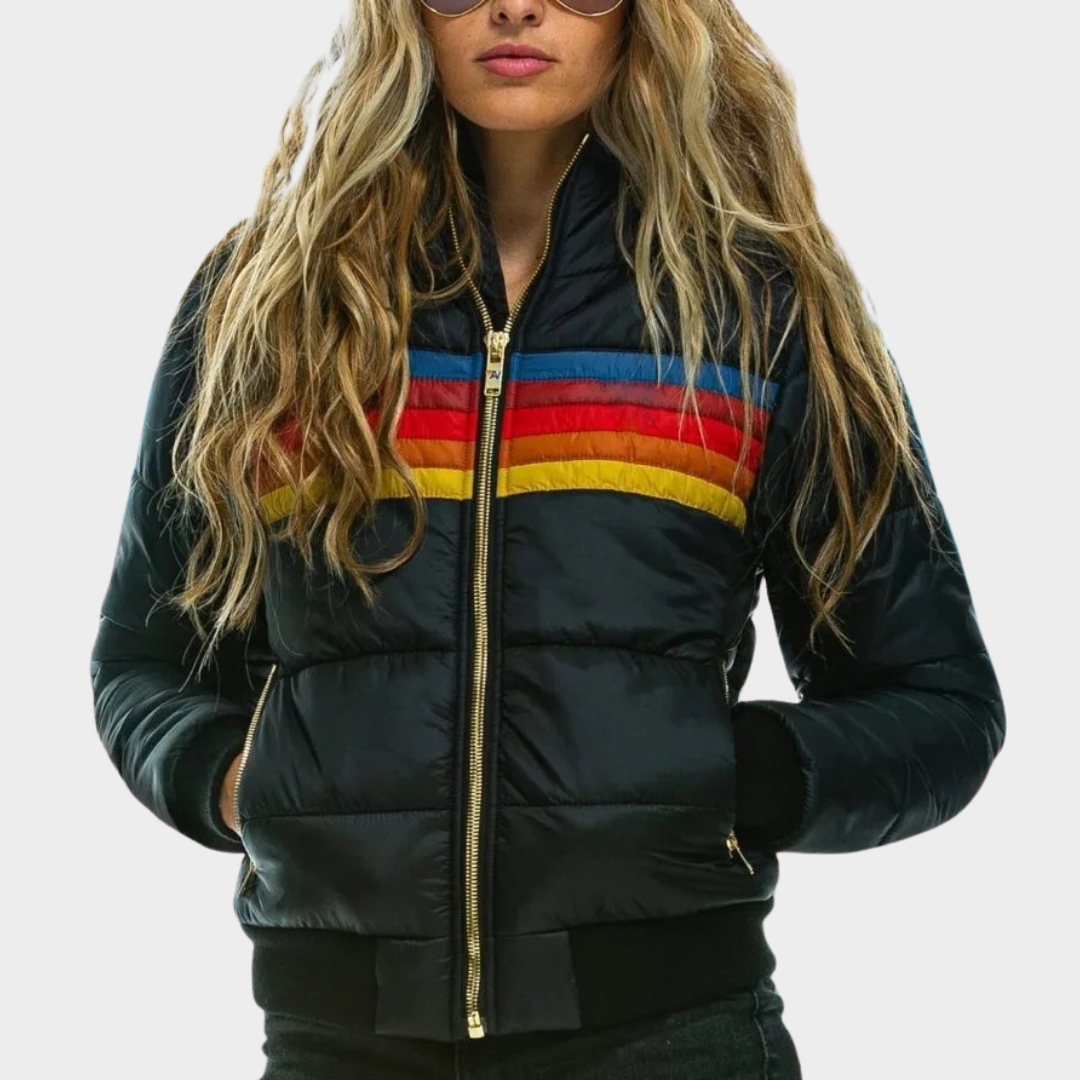 Women Hooded Puffer Jacket – Casual Printed Cotton Coat Waterproof Colour Block Outerwear Regular Fit Polyester Insulation – Multiple Colours
