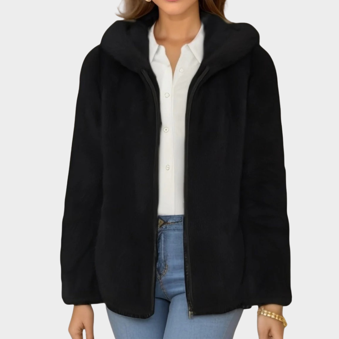 Women’s Oversized Fleece Jacket – Hooded Faux Fur Mink Style Sweater Coat with Relaxed Fit – Multiple Colours