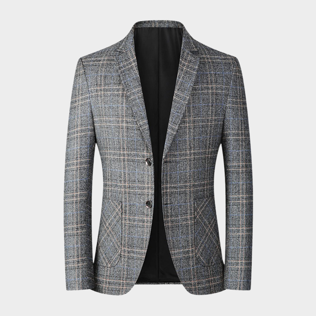 Men's Slim Fit Blazer – British Plaid Formal Suit Jacket – Business Casual Wedding Coat – Multiple Colours