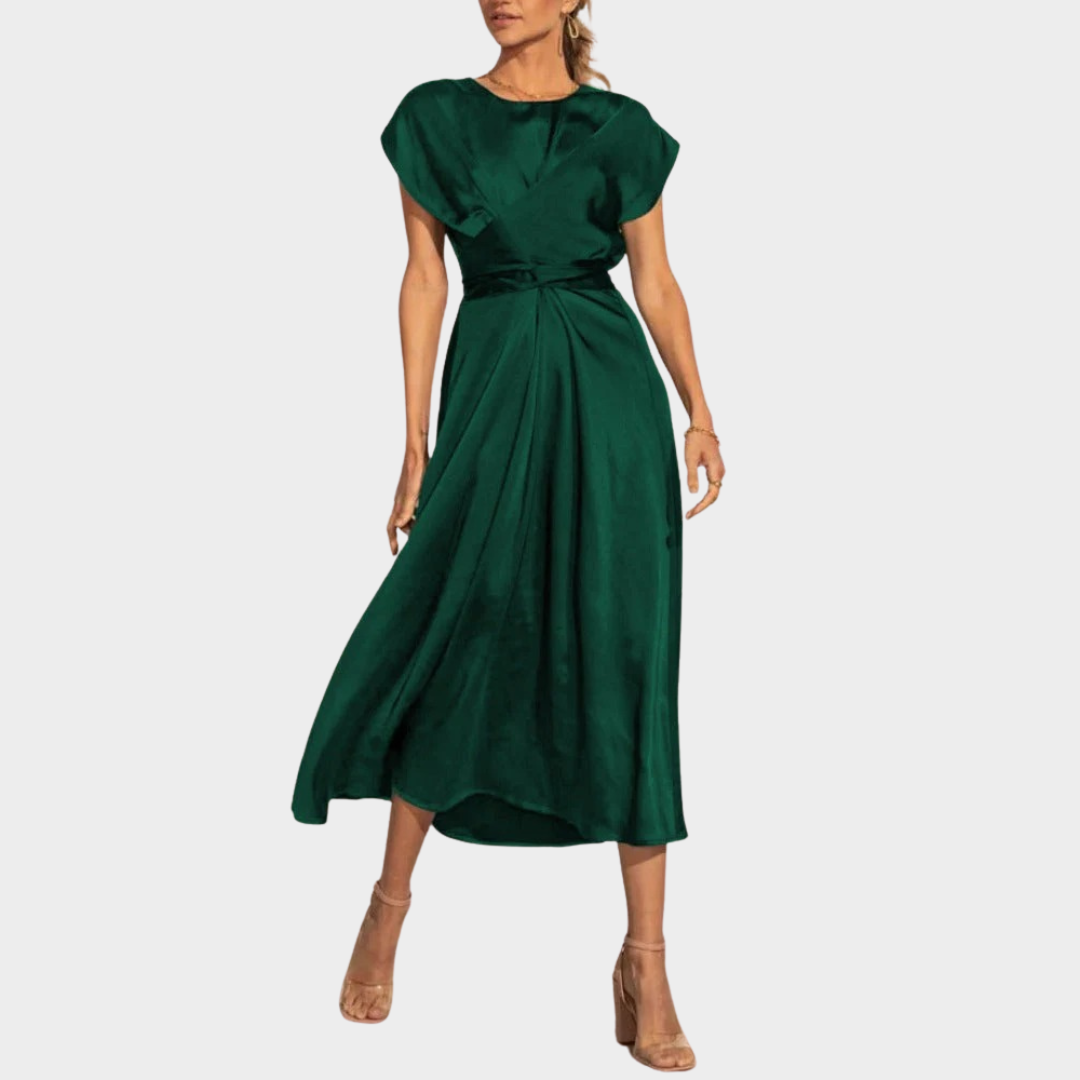 Women’s Satin Draped Evening Dress – Elegant Slim Fit with Binding Detail – Lightweight Silky Finish – Multiple Colours