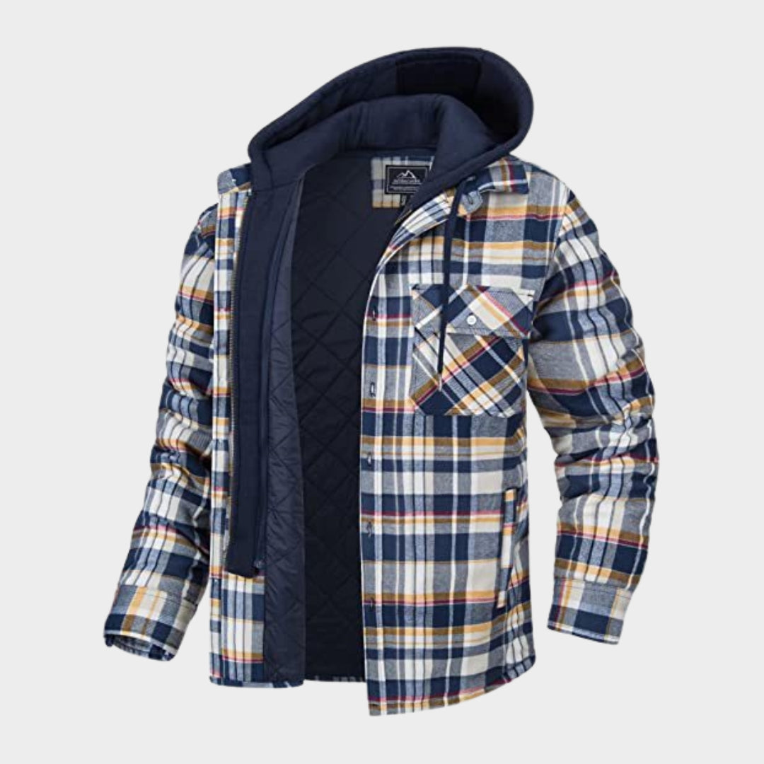 Men - Hooded Plaid Jacket - Quilted Lined - Windproof - Fleece Cotton - Multiple Colours