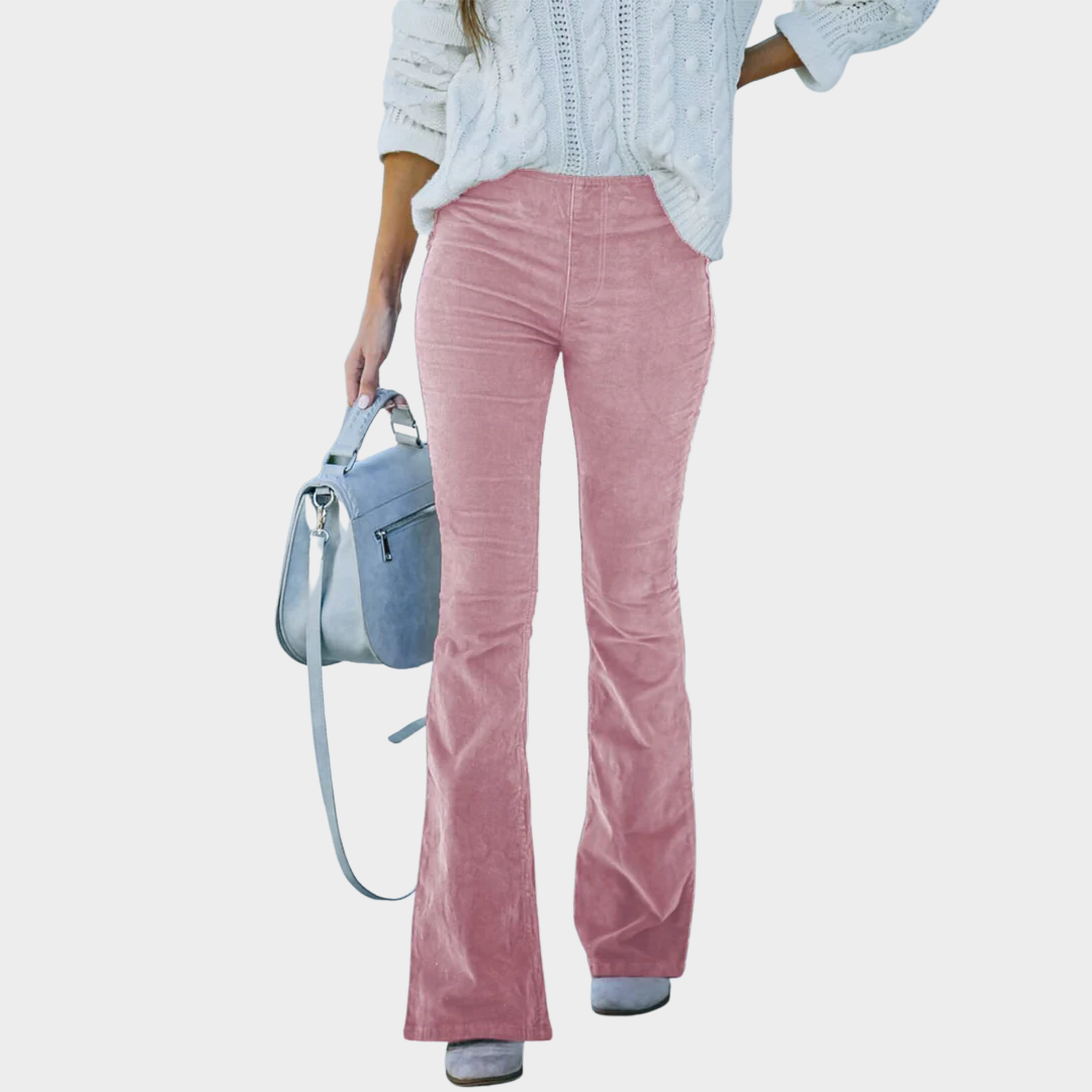 Women’s Corduroy Flare Pants – High Waisted Slim Fit with Retro Stretch Fabric – Multiple Colours
