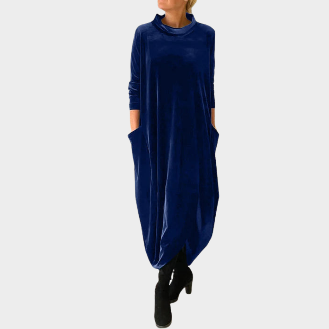 Women's Vintage Long Dress – O Neck Loose Fit – Velvet Casual Party Dress – Multiple Colours