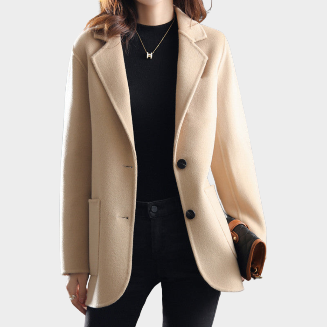 Women's Short Woolen Coat – Tailored Fit – Button-Up – Classic Lapel – Multiple Colours