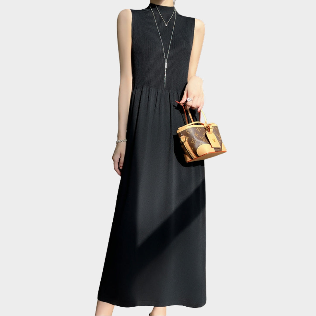 Women's Knitted Maxi Dress - Half Turtleneck - Sleeveless - Slim Fit & Elegant - Multiple Colours