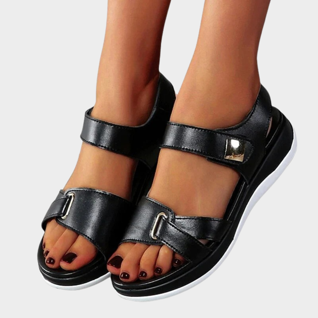 Women Comfort Fit Leather Sandals – Soft Flats – Hook and Loop Closure – Lightweight – Multiple Colours