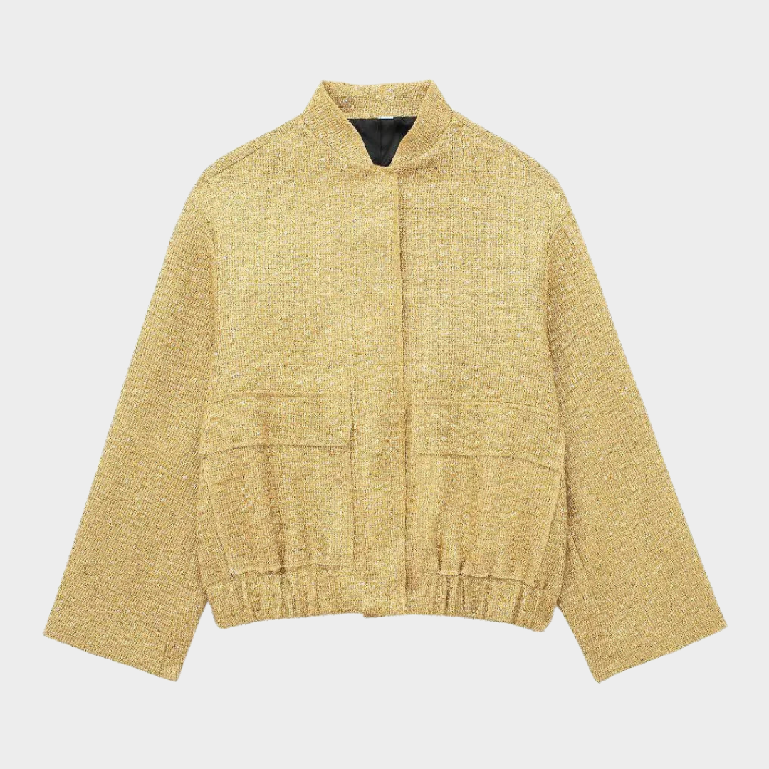 Women's Sequined Bomber Jacket – Long Sleeve – Zip-Up – Stretch Hem – Chic Outerwear – Multiple Colours