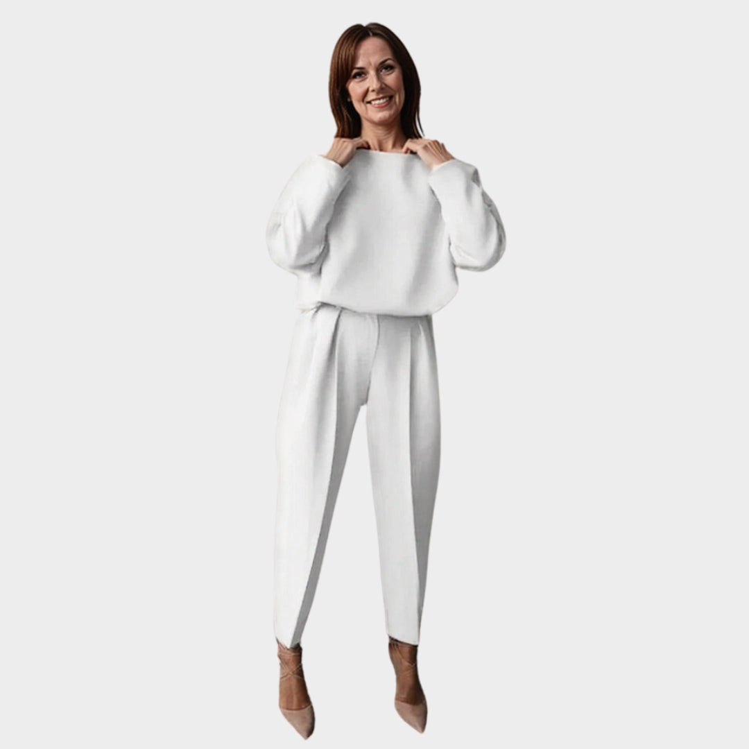 Women's Two-Piece Set - Loose Long-Sleeve Top & High-Waisted Trousers - Chic & Comfortable - Multiple Colours
