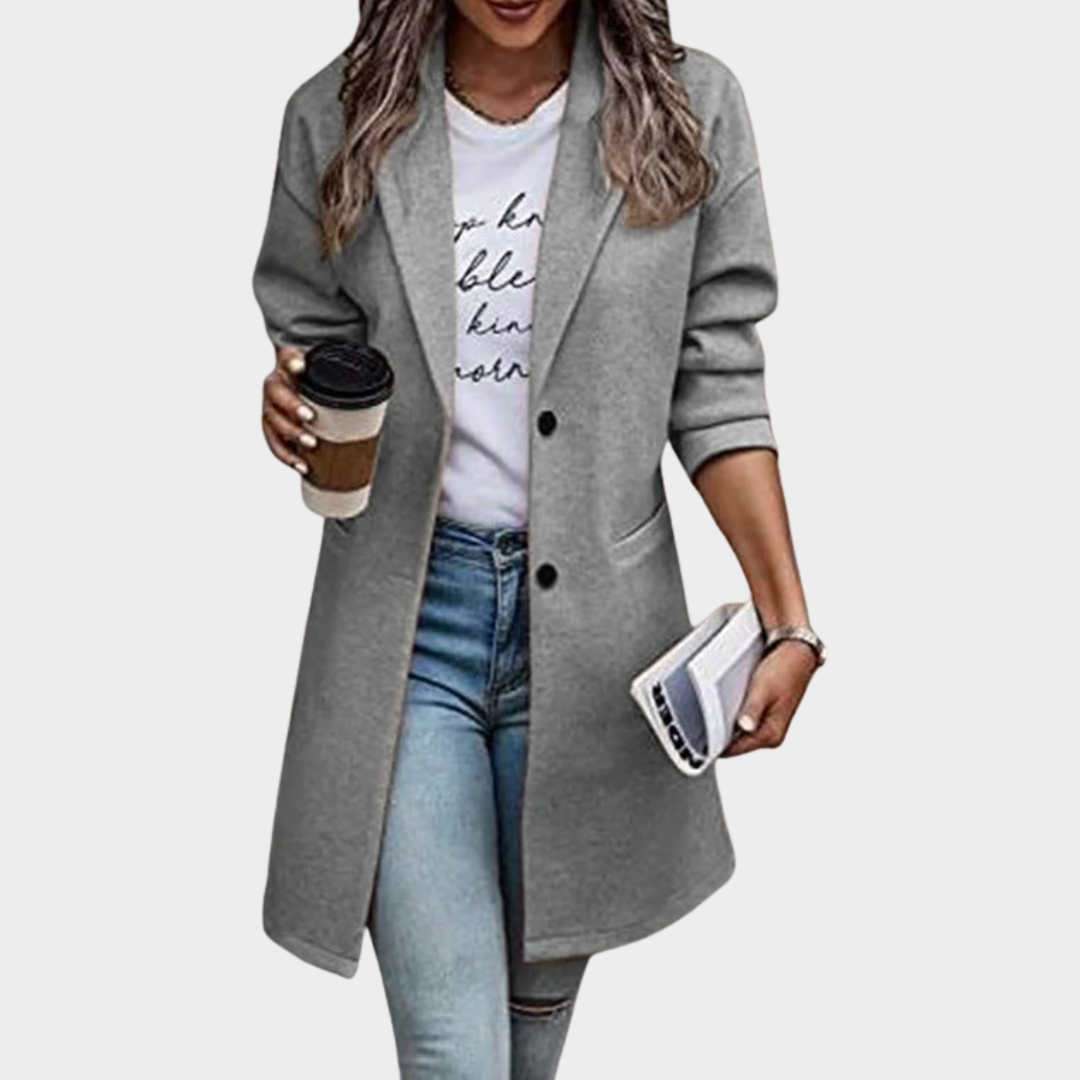 Women's Long Woolen Coat – Solid Colour Long Sleeve Casual Trench – Multiple Colours