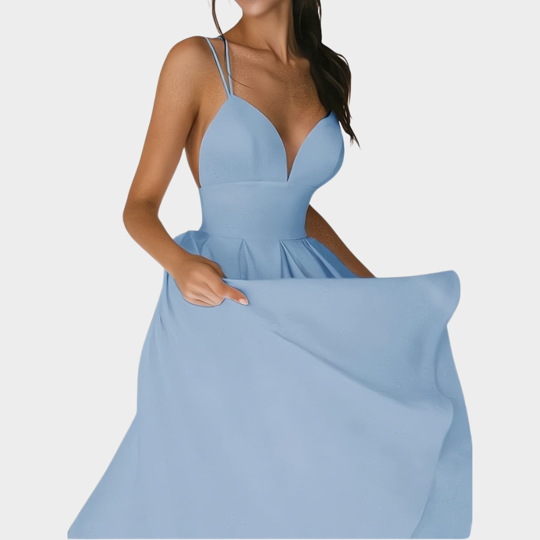 Women's Spaghetti Strap Midi Dress – V-Neck Backless – Elegant Party Dress – Multiple Colours