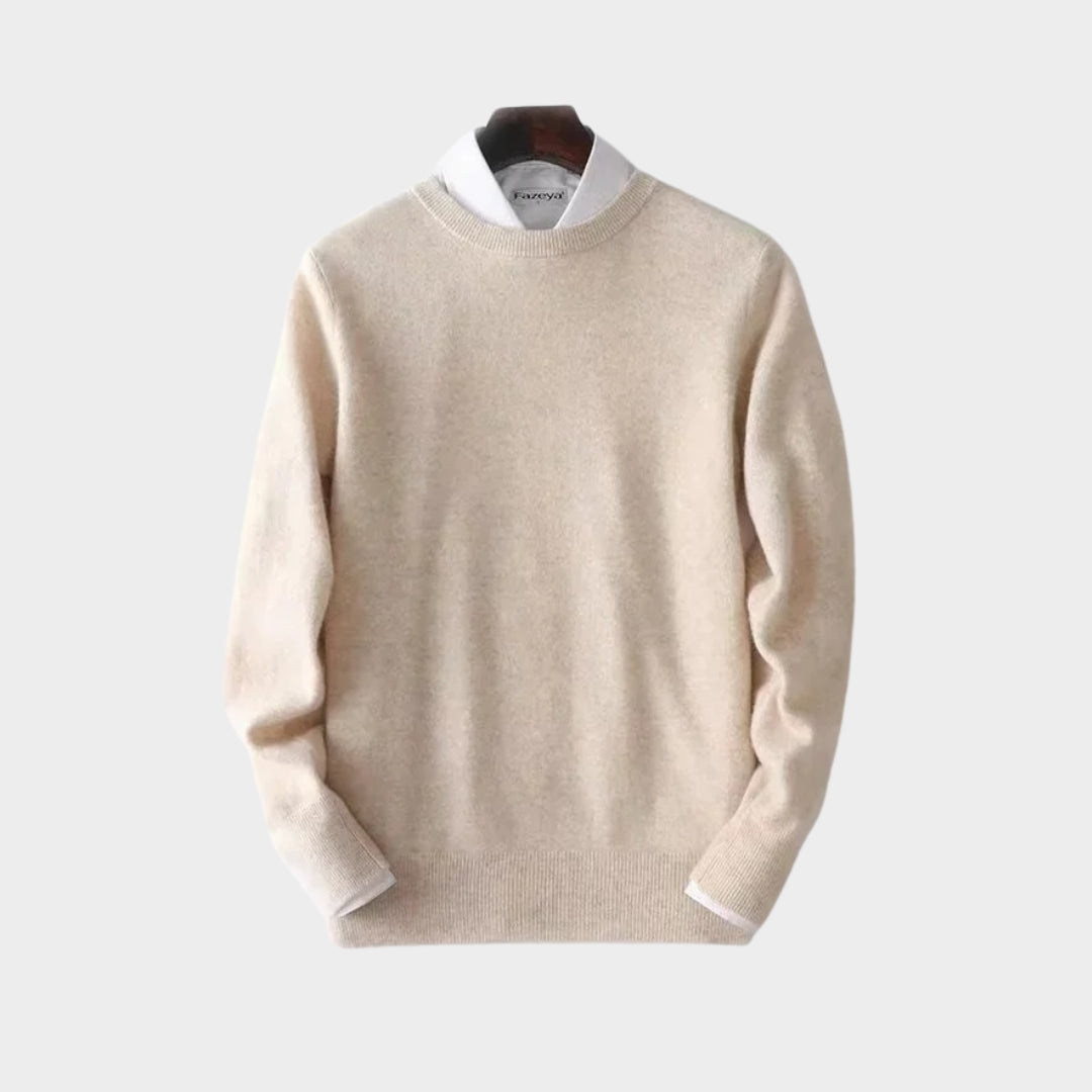 Men's Cashmere Wool Sweater – Business Knitted Round Neck, Blue/Black/Beige/Grey/Navy Blue