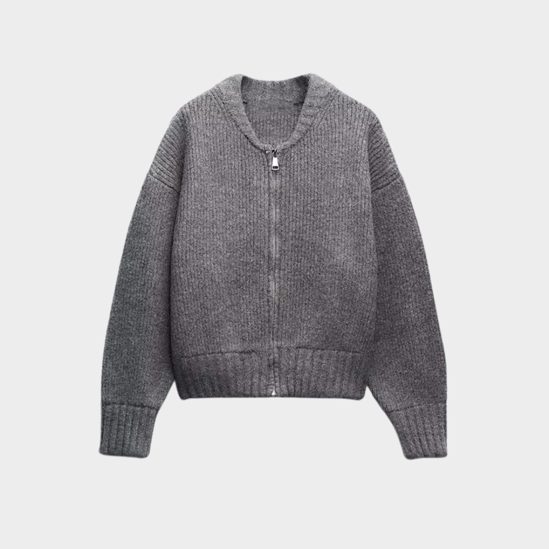 Women's Knit Cardigan – Long Sleeve – Zip-Up Sweater – Soft & Cozy – Grey