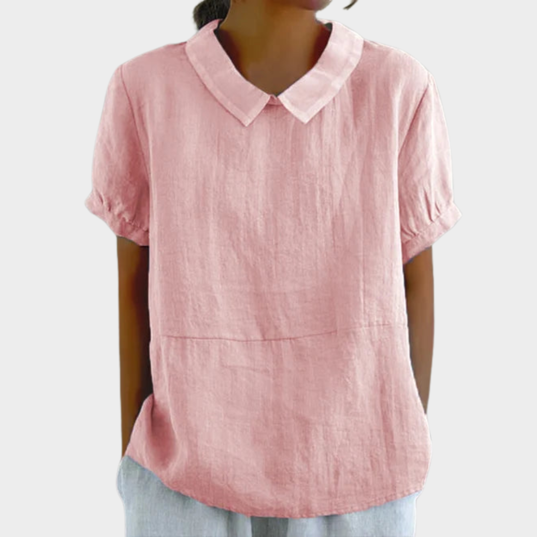 Women's Cotton Linen Blouse – Short Sleeve – Lapel Collar – Casual Pullover Shirt – Lightweight & Comfortable – Multiple Colours
