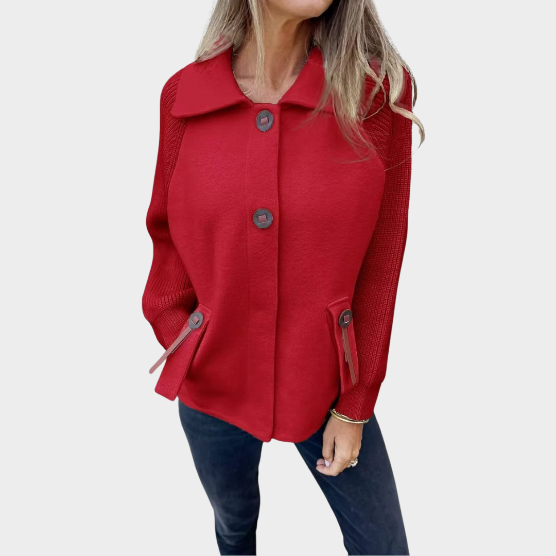 Women’s Wool Blend Relaxed Fit Jacket – Button Front Wide Collar with Ribbed Sleeves – Casual and Workwear – Multiple Colours