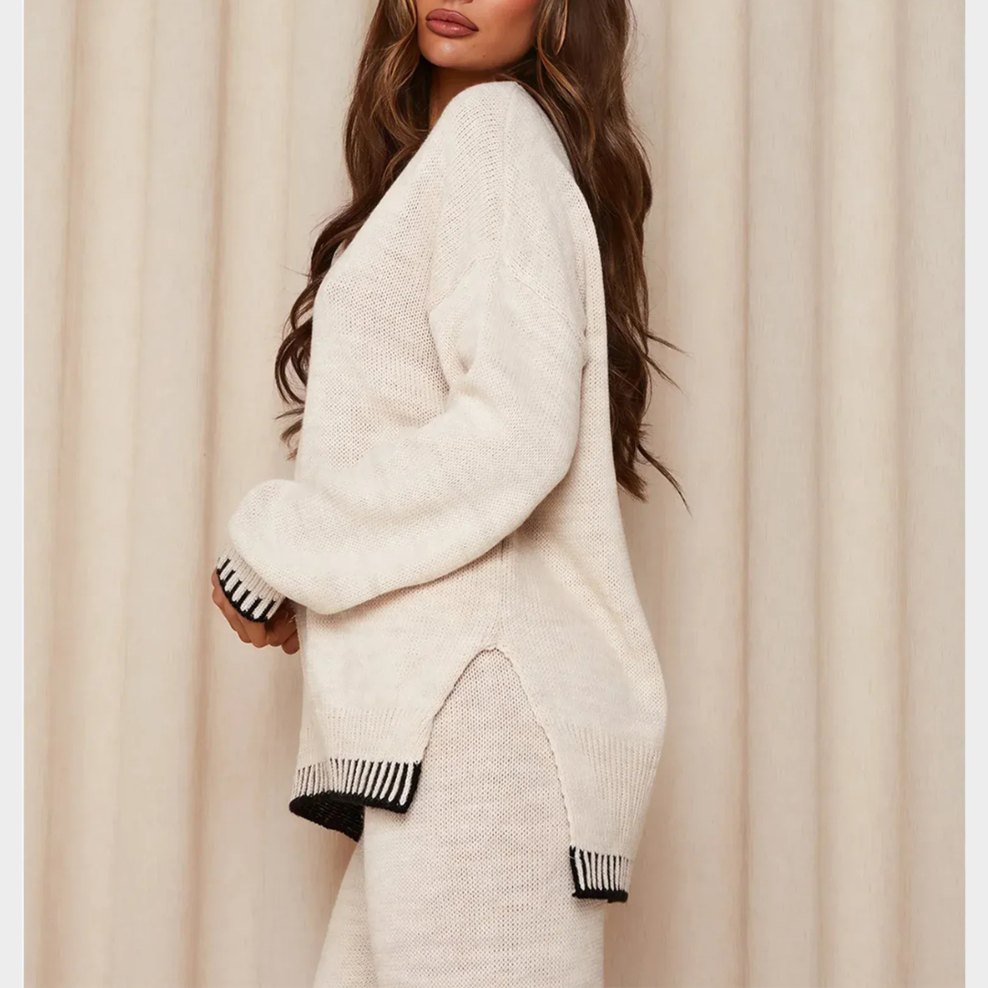 Women Tracksuit Set – Long Sleeve Knitted Sweatshirt and Matching Trousers – Comfortable Two Piece Lounge and Casual Wear – Multiple Colours