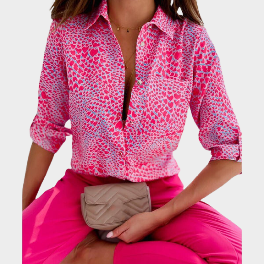 Women's Elegant Long Sleeve Blouse – Turn-Down Collar – Slim Fit – Vintage Printed Shirt – Multiple Colours