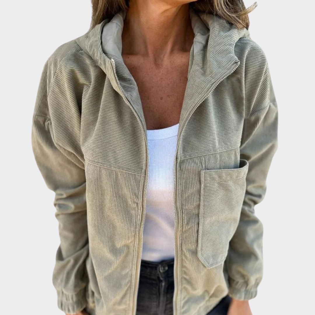 Women’s Hooded Jacket – Corduroy Long Sleeve Outerwear – Zip Closure – Casual Relaxed Fit – Multiple Colours