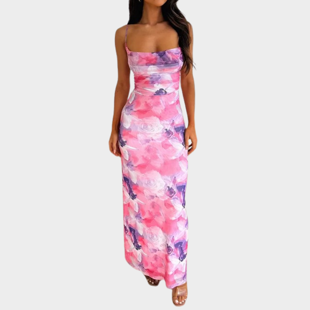 Women’s Halter Neck Long Dress – Elegant Printed Style with Pocket Detail – Lightweight Soft Material – Multiple Colours