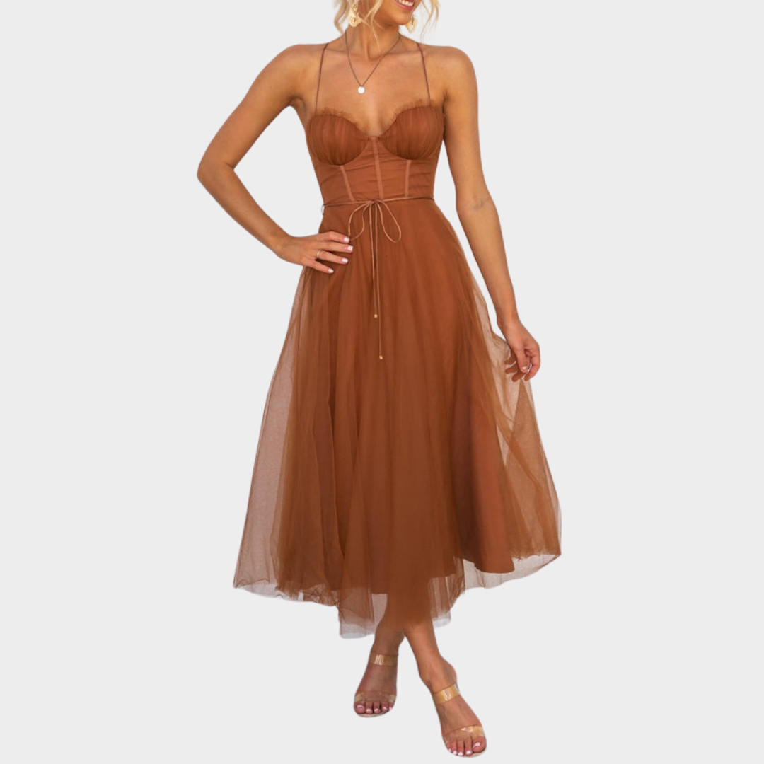 Women's Mesh Suspender Dress – Sleeveless Cocktail Party Dress – Elegant Evening Wear – Multiple Colours