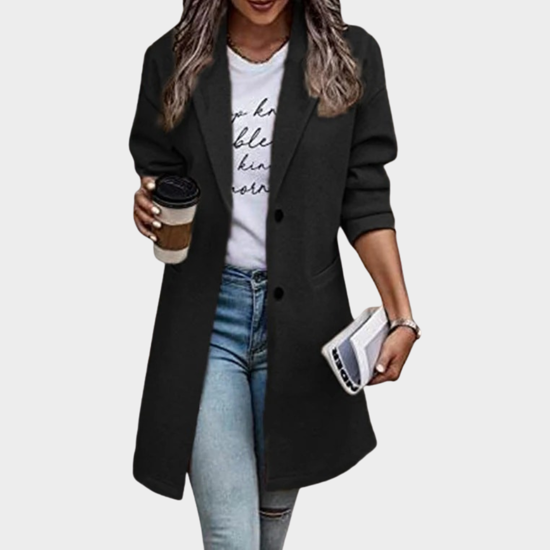 Women's Long Woolen Coat – Solid Colour Long Sleeve Casual Trench – Multiple Colours