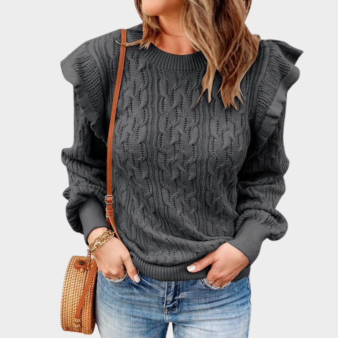 Women’s Knitted Pullover Sweater – Long Sleeve Ruffle Detail Jumper – Soft Knit Fabric – Multiple Colours