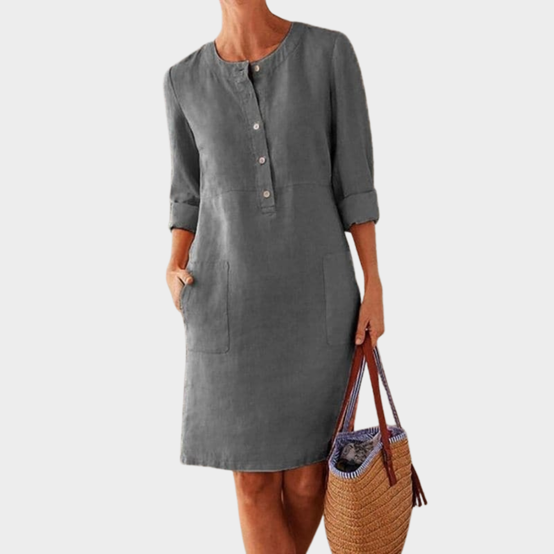 Women’s Long Sleeve Shirt Dress – Relaxed Fit – Button Front – Cotton Blend – Multiple Colours