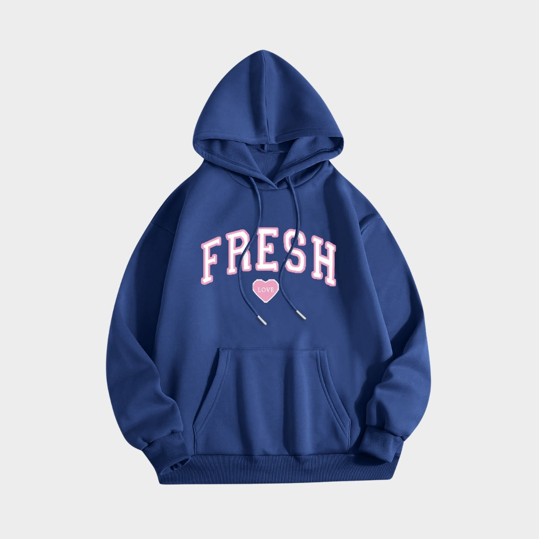 Printed Crew Neck Hoodie - Women’s Long Sleeve Hooded Sweatshirt in Multiple Colors (Black, Beige, Navy, and More)