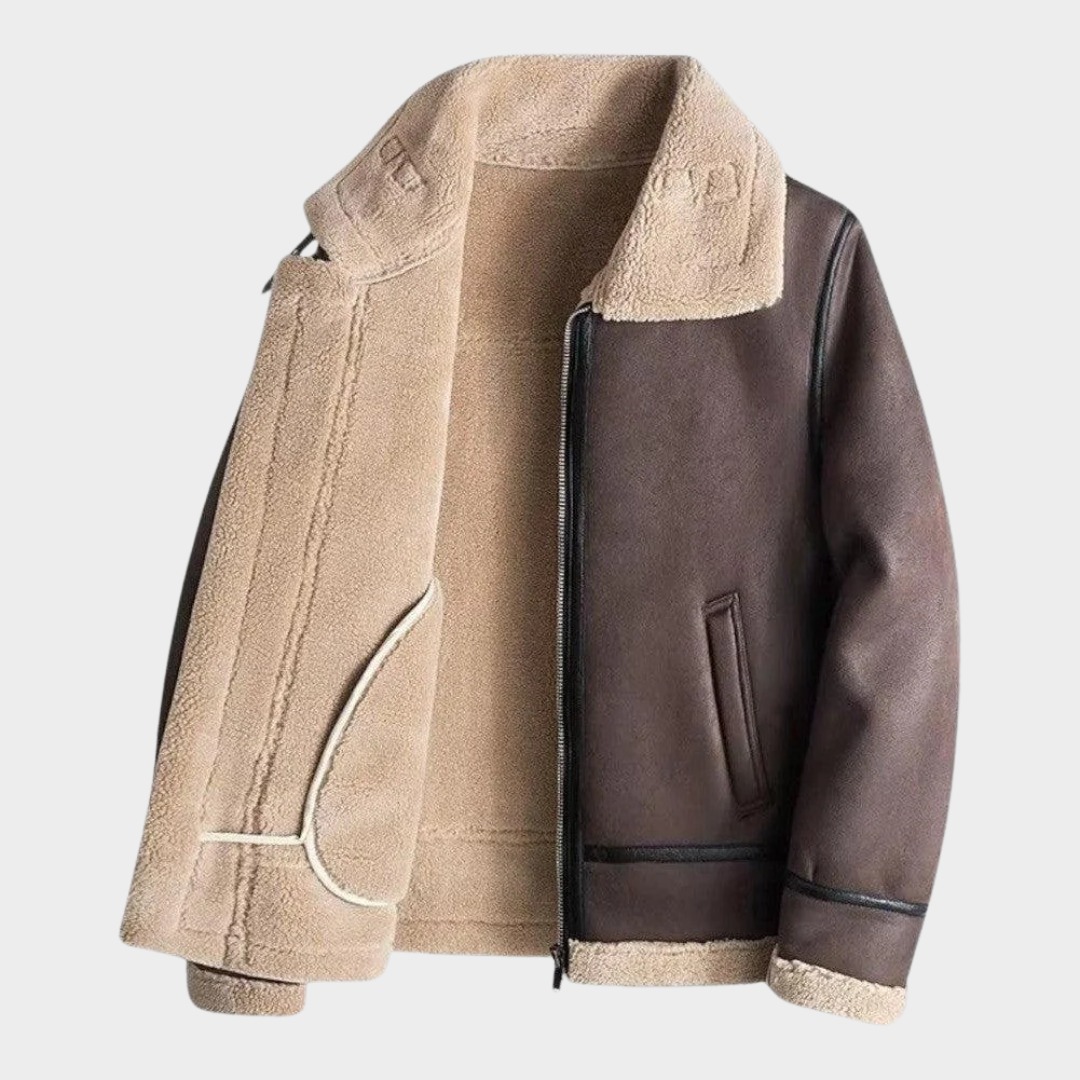 Men’s Faux Leather Motorcycle Jacket – Short Flight Coat with Fleece Lining and Imitation Fur – Multiple Colours