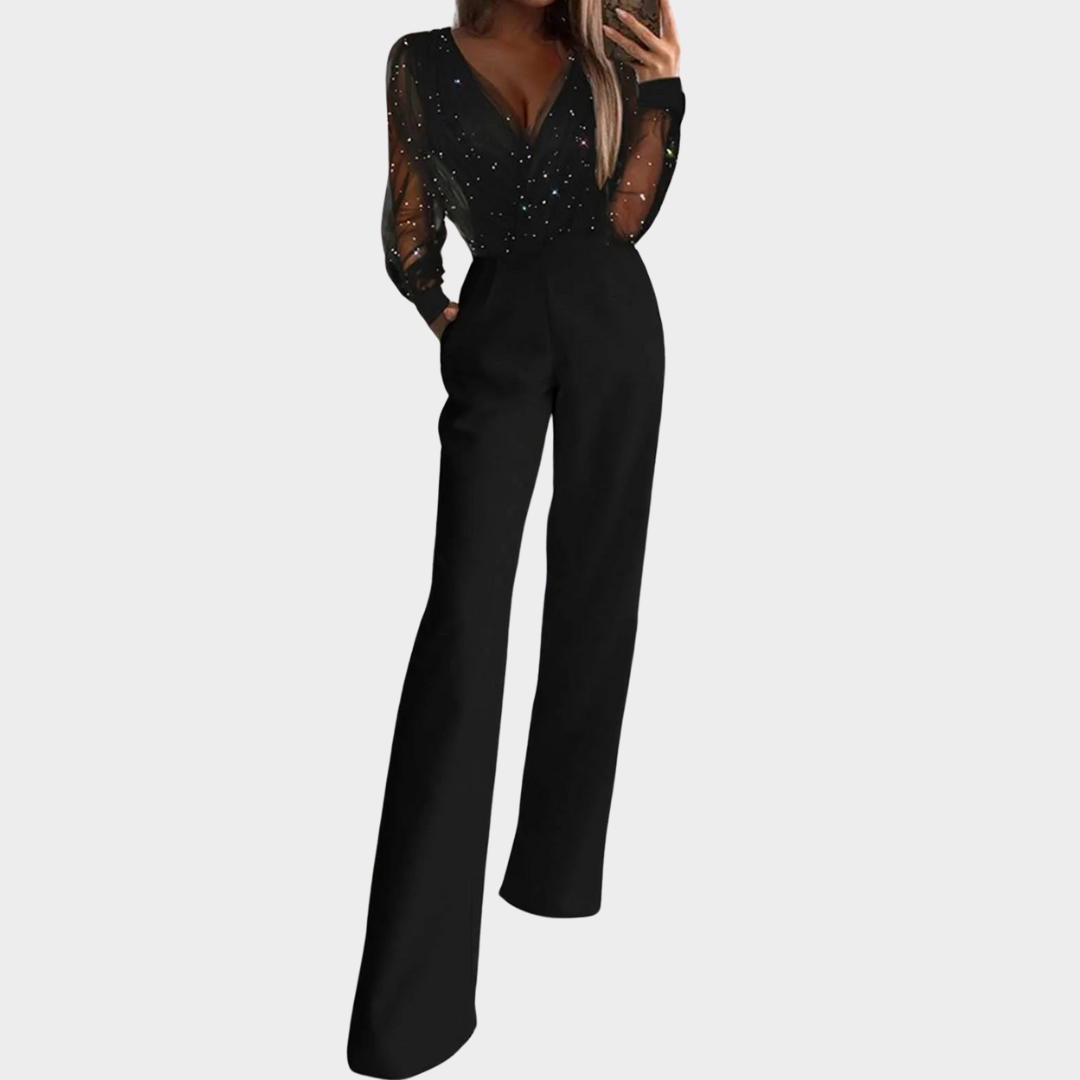 Women's Bandeau Jumpsuit – Off-Shoulder – V-Neck – High Waist – Sleeveless – Black