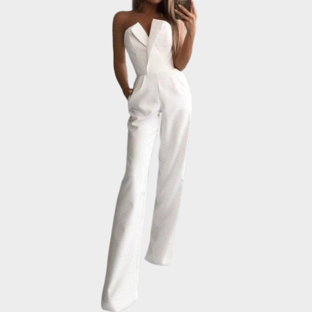 Women’s Sleeveless Off-Shoulder Jumpsuit – High Waist Slim Fit Wide Leg Design – Elegant Solid Style – Lightweight Material – Multiple Colours
