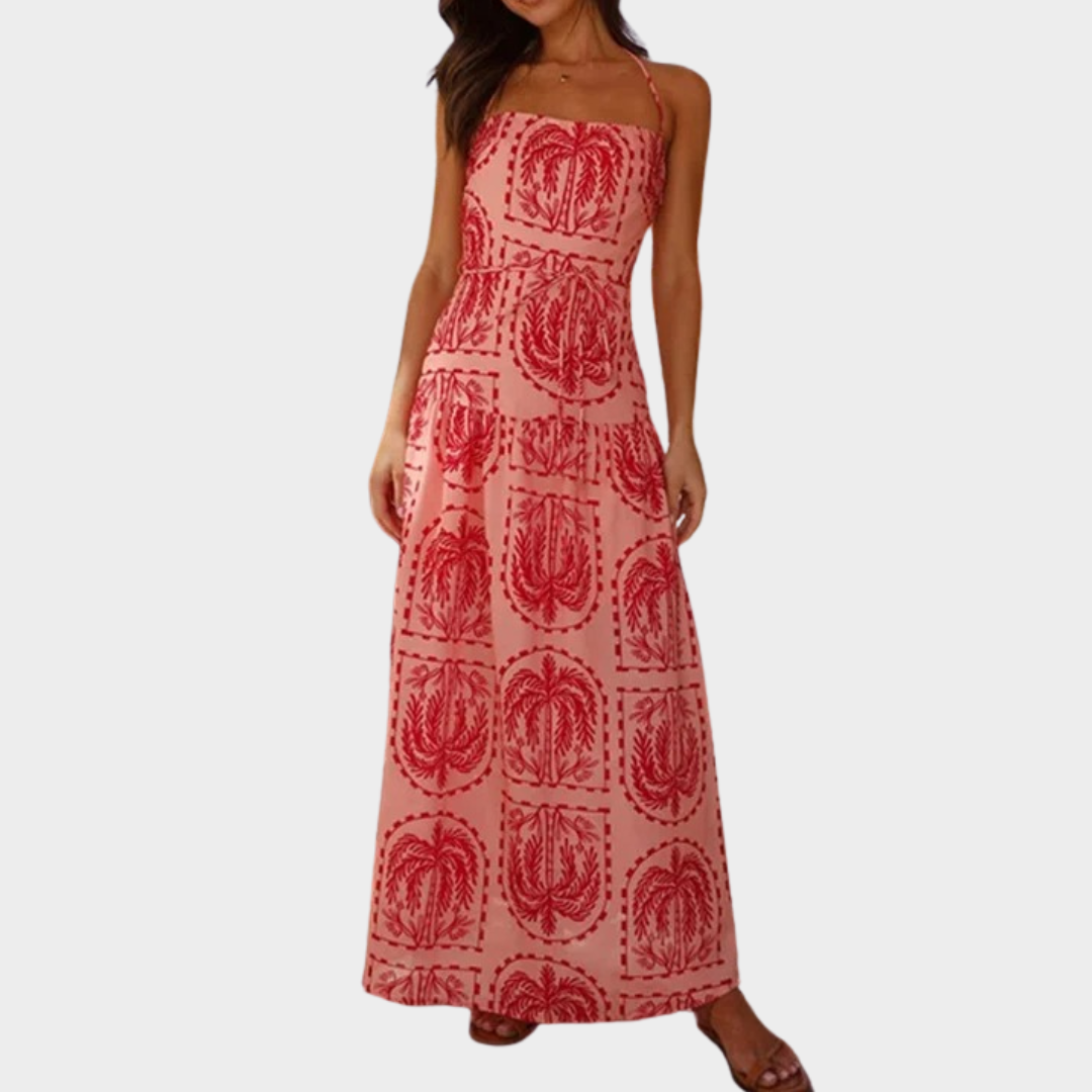 Women’s Floral Halter Neck Maxi Dress – Elegant Flowing Lined Dress – Lightweight Fabric – Multiple Colours