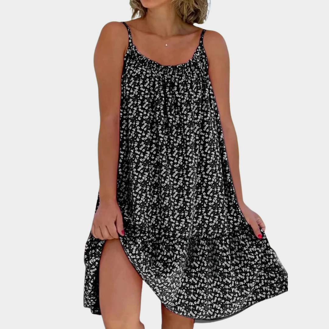 Women’s Floral Print A-Line Mini Dress – Spaghetti Strap Sleeveless Fit – Lightweight Casual Beach Style – Multiple Colours