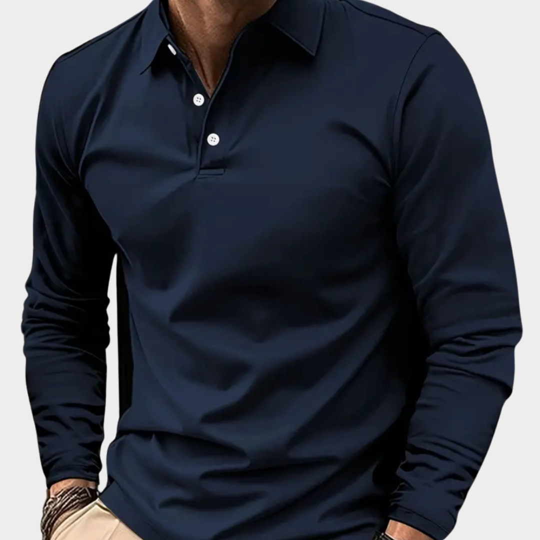 Men's Long-Sleeve Polo Shirt - Solid Color - Casual Fit - Breathable Fabric - Multiple Colours