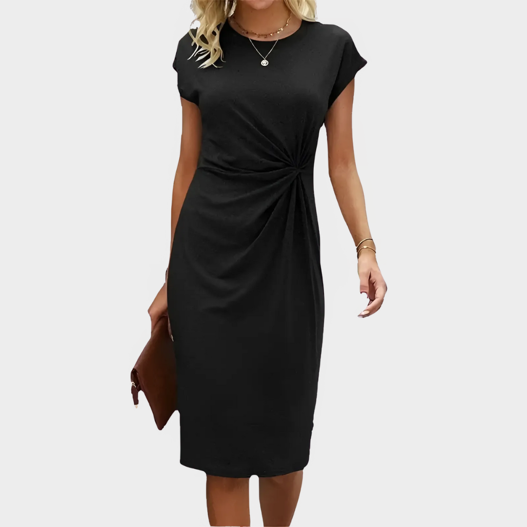 Women’s Crew-Neck Midi Dress – Pleated Pullover with Elegant Silhouette – Lightweight Comfortable Fit – Multiple Colours