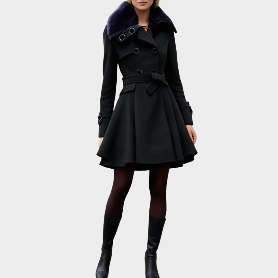 Women's Long Wool Coat – Slim Fit – Double Breasted – Padded Sherpa Lining – Elegant Trench – Multiple Colours