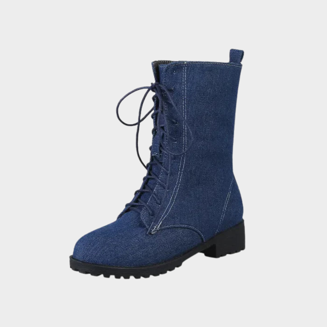 Women's Denim Ankle Boots – Chunky Heel – Lace-Up Design – Round Toe – Stylish & Comfortable – Multiple Colours
