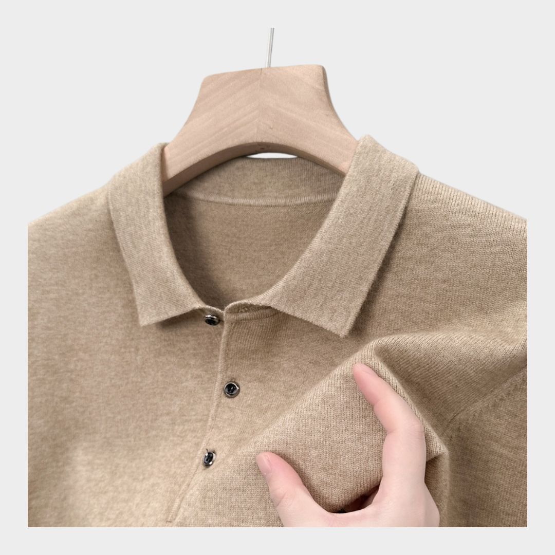 Soft Cashmere Sweater for Men – Polo Collar Knitted Pullover, Business Casual (Grey, Black, Camel)