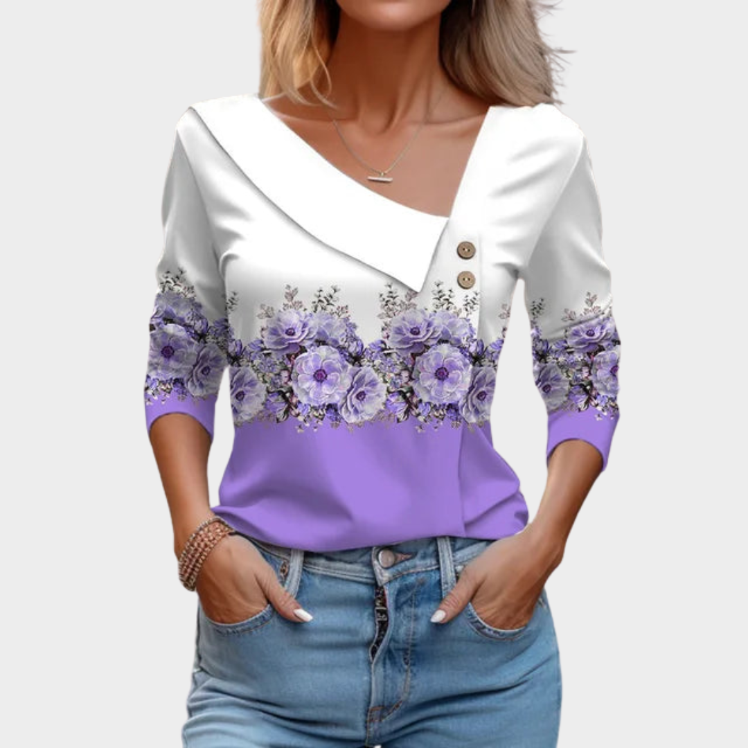 Women’s Floral Print Long Sleeve Shirt – Casual Lightweight Blouse Top – Soft Relaxed Fit O-Neck Style – Multiple Colours