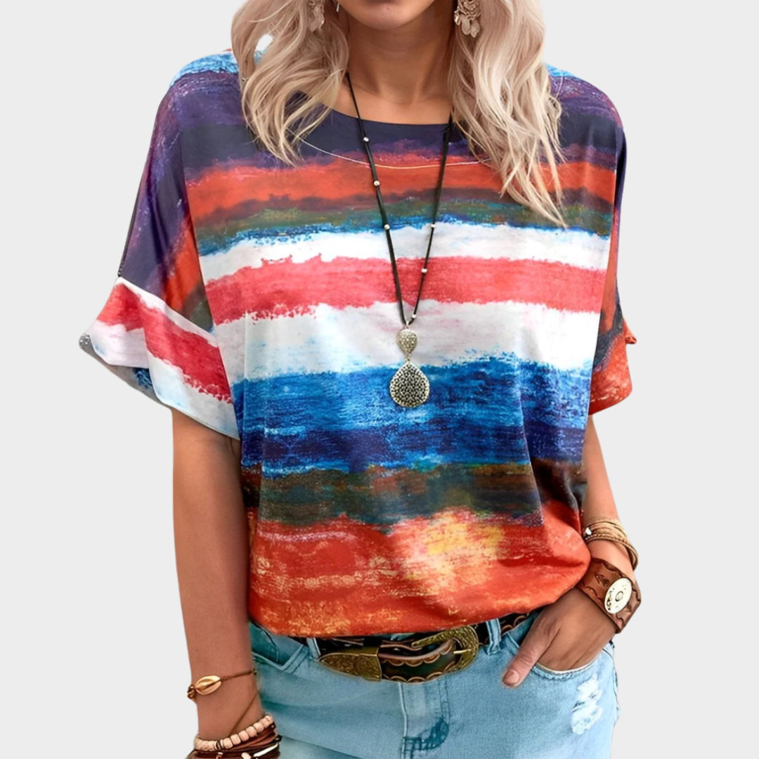 Women's Casual T-Shirt – Striped Print O-Neck – Relaxed Fit Soft Pullover – Multiple Colours