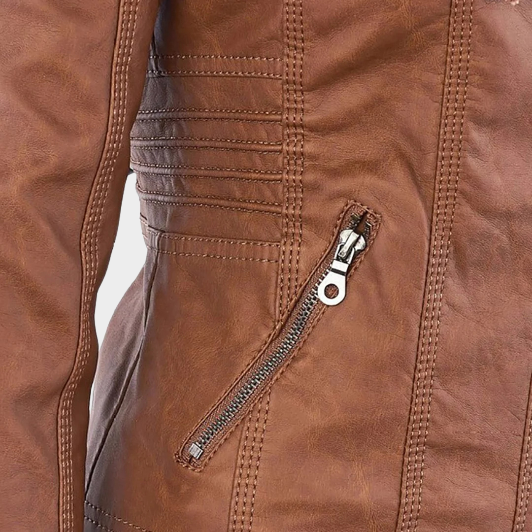 Women’s Faux Leather Jacket – Motorcycle Style – Zip Closure – Hooded Design – Multiple Colours