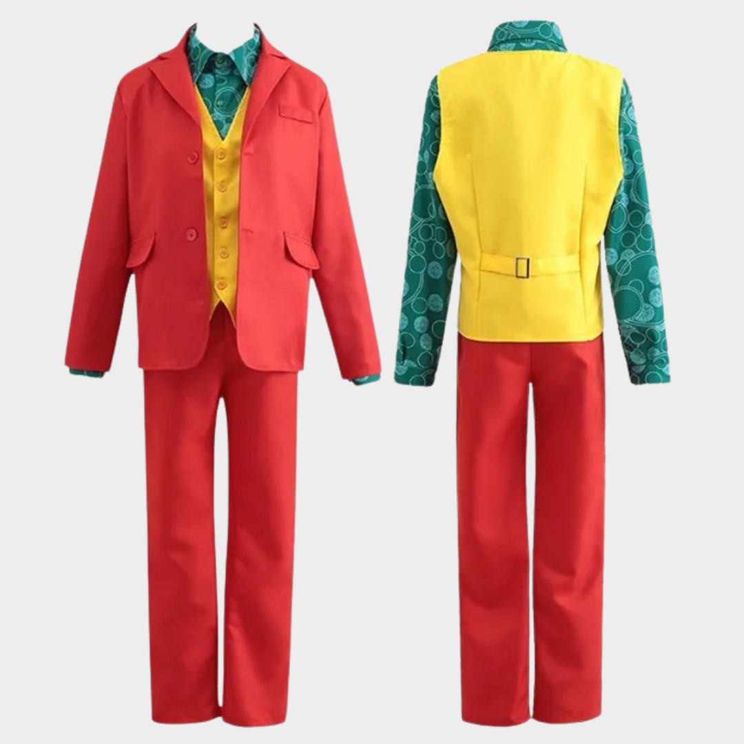 Men Joker Halloween Costume – Arthur Fleck Clown Cosplay Outfit with Red Suit – Movie Inspired Fancy Party Uniform – Red
