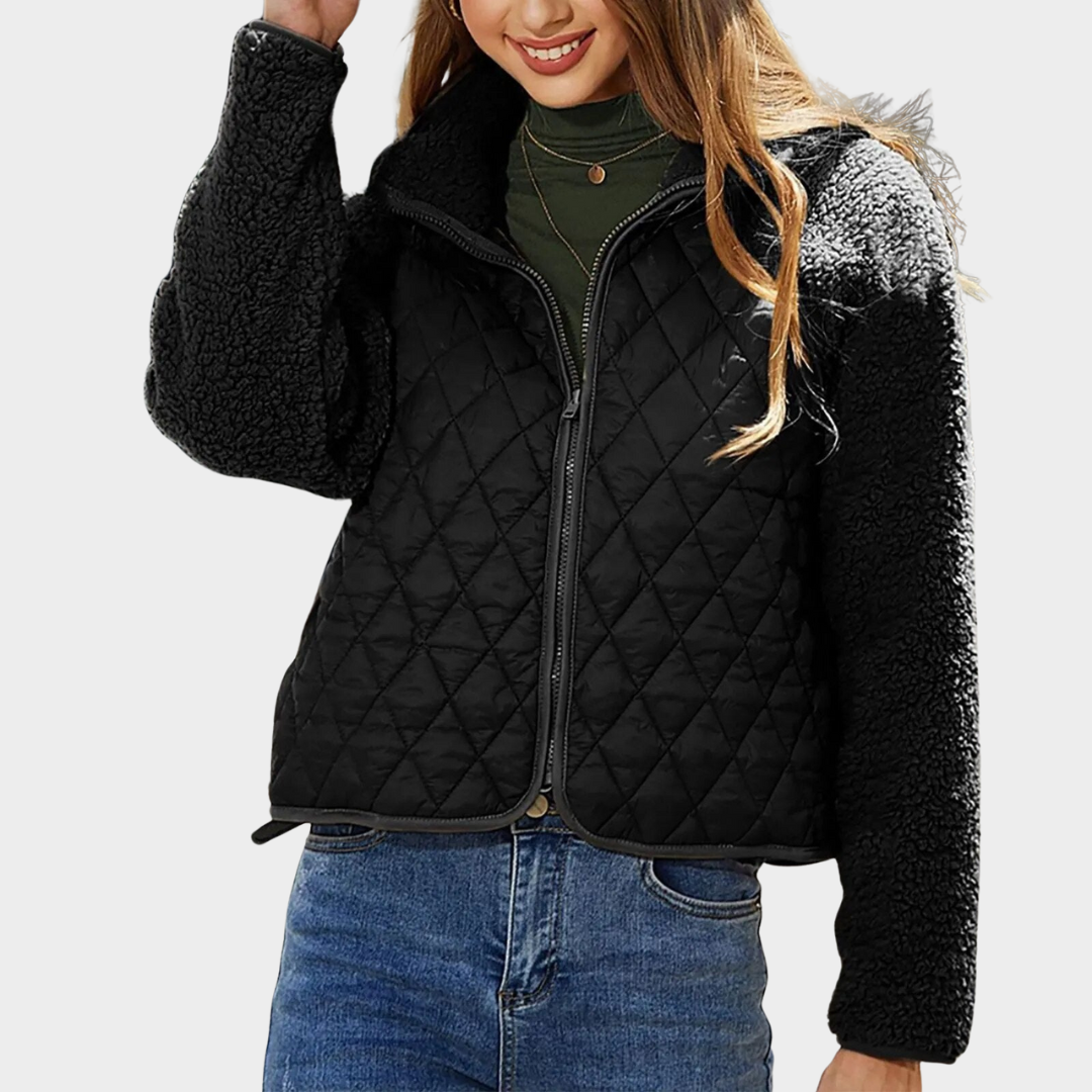 Women's Cropped Plush Jacket – Zip-Up Long Sleeve Coat – Soft & Warm – Multiple Colours