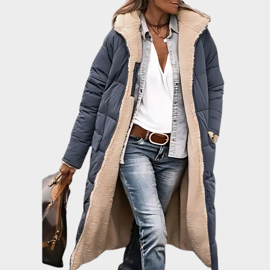 Women’s Hooded Puffer Jacket – Reversible Sherpa Fleece – Warm & Lightweight – Multiple Colours