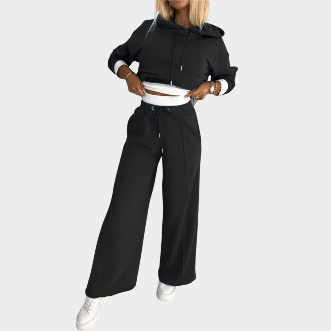 Women's Hooded Sweatshirt Two Piece Set – Solid Colour Casual Jogging Suit with Pants – Comfortable Relaxed Fit – Multiple Colours